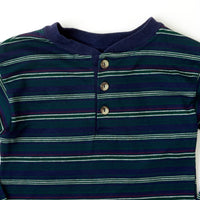 Vintage Garanimals emerald green + blue striped long sleeve Henley • size 6 (good 4/6)